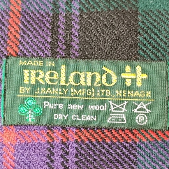 J Hanley Fringed Flannel Irish Wool Wrap Blanket Scarf Ireland Tartan Plaid Kilt - Picture 2 of 8